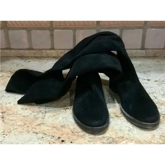 Free People Carson Over The Knee Boots Black Stretch Suede Zipper